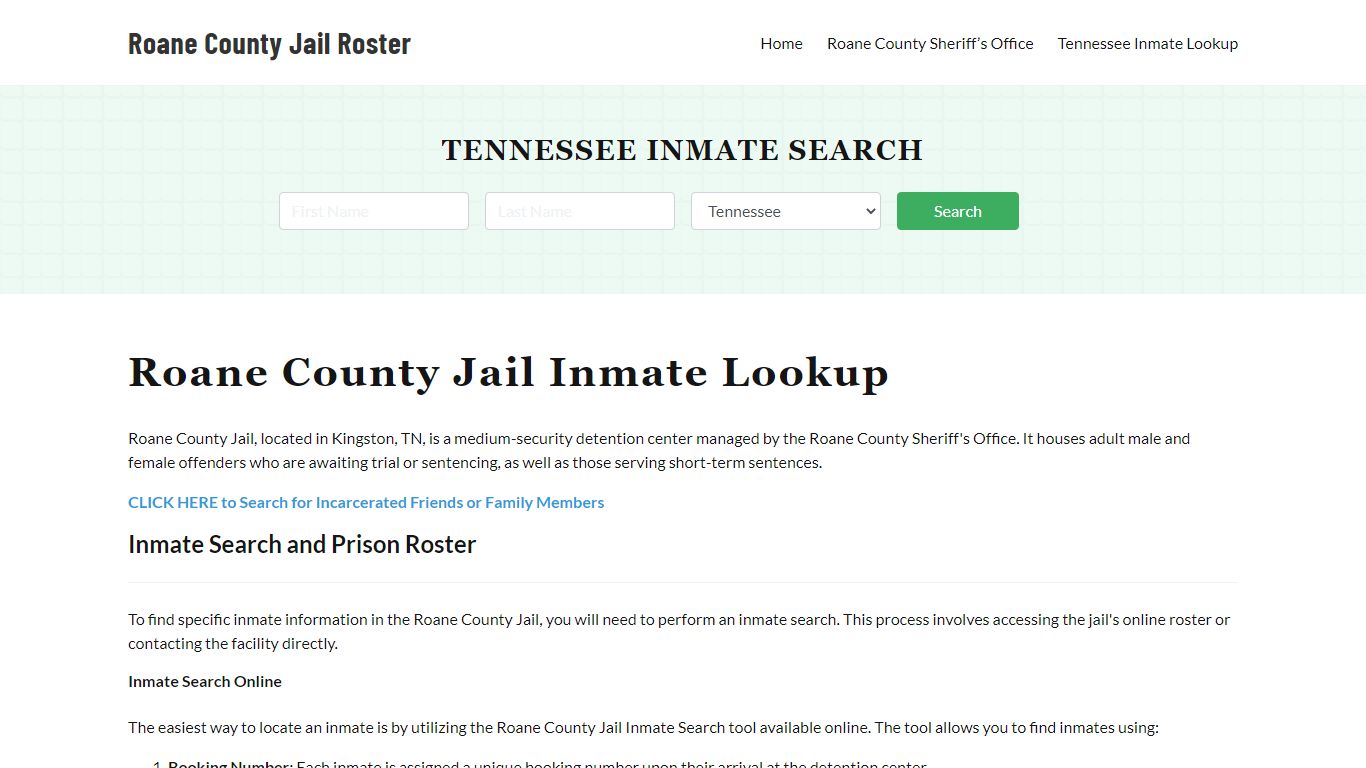 Tennessee Inmate Search, Jail Rosters - Roane County Jail